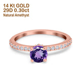 14K Rose Gold 1.14ct Round Accent Vintage 6mm G SI Natural Amethyst Diamond Engagement Wedding Ring Size 6.5