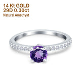 14K White Gold 1.14ct Round Accent Vintage 6mm G SI Natural Amethyst Diamond Engagement Wedding Ring Size 6.5