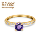 14K Yellow Gold 1.14ct Round Accent Vintage 6mm G SI Natural Amethyst Diamond Engagement Wedding Ring Size 6.5