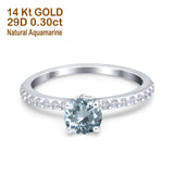 14K White Gold 1.14ct Round Accent Vintage 6mm G SI Natural Aquamarine Diamond Engagement Wedding Ring Size 6.5