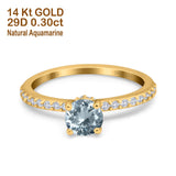 14K Yellow Gold 1.14ct Round Accent Vintage 6mm G SI Natural Aquamarine Diamond Engagement Wedding Ring Size 6.5