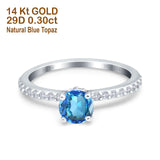 14K White Gold 1.14ct Round Accent Vintage 6mm G SI Natural Blue Topaz Diamond Engagement Wedding Ring Size 6.5