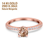 14K Rose Gold 1.14ct Round Accent Vintage 6mm G SI Natural Morganite Diamond Engagement Wedding Ring Size 6.5