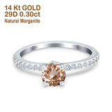 14K White Gold 1.14ct Round Accent Vintage 6mm G SI Natural Morganite Diamond Engagement Wedding Ring Size 6.5