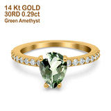 14K Yellow Gold 1.54ct Teardrop Pear Accent 8mmx6mm G SI Natural Green Amethyst Diamond Engagement Wedding Ring Size 6.5