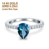 14K White Gold 1.54ct Teardrop Pear Accent 8mmx6mm G SI London Blue Topaz Diamond Engagement Wedding Ring Size 6.5