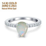 14K White Gold 0.29ct Teardrop Pear Accent 8mmx6mm G SI Natural White Opal Diamond Engagement Wedding Ring Size 6.5