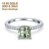 14K White Gold 1.55ct Cushion Cut Vintage 7mm G SI Natural Green Amethyst Diamond Engagement Wedding Ring Size 6.5