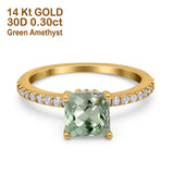 14K Yellow Gold 1.55ct Cushion Cut Vintage 7mm G SI Natural Green Amethyst Diamond Engagement Wedding Ring Size 6.5