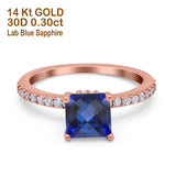 14K Rose Gold 1.55ct Cushion Cut Vintage 7mm G SI Nano Blue Sapphire Diamond Engagement Wedding Ring Size 6.5