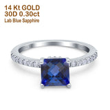 14K White Gold 1.55ct Cushion Cut Vintage 7mm G SI Nano Blue Sapphire Diamond Engagement Wedding Ring Size 6.5
