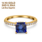 14K Yellow Gold 1.55ct Cushion Cut Vintage 7mm G SI Nano Blue Sapphire Diamond Engagement Wedding Ring Size 6.5