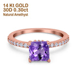 14K Rose Gold 1.55ct Cushion Cut Vintage 7mm G SI Natural Amethyst Diamond Engagement Wedding Ring Size 6.5