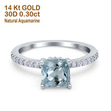 14K White Gold 1.55ct Cushion Cut Vintage 7mm G SI Natural Aquamarine Diamond Engagement Wedding Ring Size 6.5