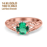 14K Rose Gold 1.11ct Round Art Deco Filigree 6.5mm G SI Nano Emerald Diamond Engagement Wedding Ring Size 6.5