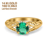 14K Yellow Gold 1.11ct Round Art Deco Filigree 6.5mm G SI Nano Emerald Diamond Engagement Wedding Ring Size 6.5