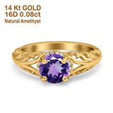 14K Yellow Gold 1.11ct Round Art Deco Filigree 6.5mm G SI Natural Amethyst Diamond Engagement Wedding Ring Size 6.5