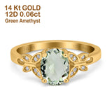 14K Yellow Gold 1.27ct Oval 8mmx6mm Butterfly Accent G SI Natural Green Amethyst Diamond Engagement Wedding Ring Size 6.5