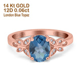 14K Rose Gold 1.27ct Oval 8mmx6mm Butterfly Accent G SI London Blue Topaz Diamond Engagement Wedding Ring Size 6.5
