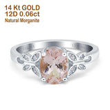 14K White Gold 1.27ct Oval 8mmx6mm Butterfly Accent G SI Natural Morganite Diamond Engagement Wedding Ring Size 6.5