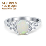 14K White Gold 0.06ct Oval 8mmx6mm Butterfly Accent G SI Natural White Opal Diamond Engagement Wedding Ring Size 6.5