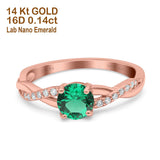 14K Rose Gold 0.98ct Round Art Deco 6mm G SI Nano Emerald Diamond Engagement Wedding Ring Size 6.5