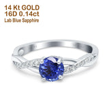 14K White Gold 0.98ct Round Art Deco 6mm G SI Nano Blue Sapphire Diamond Engagement Wedding Ring Size 6.5