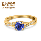 14K Yellow Gold 0.98ct Round Art Deco 6mm G SI Nano Blue Sapphire Diamond Engagement Wedding Ring Size 6.5