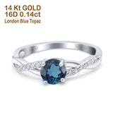 14K White Gold 0.98ct Round Art Deco 6mm G SI London Blue Topaz Diamond Engagement Wedding Ring Size 6.5