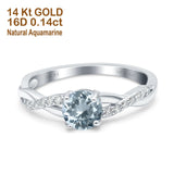 14K White Gold 0.98ct Round Art Deco 6mm G SI Natural Aquamarine Diamond Engagement Wedding Ring Size 6.5