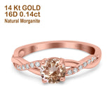 14K Rose Gold 0.98ct Round Art Deco 6mm G SI Natural Morganite Diamond Engagement Wedding Ring Size 6.5