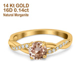 14K Yellow Gold 0.98ct Round Art Deco 6mm G SI Natural Morganite Diamond Engagement Wedding Ring Size 6.5