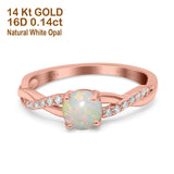 14K Rose Gold 0.14ct Round Art Deco 6mm G SI Natural White Opal Diamond Engagement Wedding Ring Size 6.5