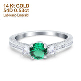 14K White Gold 1.37ct Round Three Stone Vintage 6mm G SI Nano Emerald Diamond Engagement Wedding Ring Size 6.5