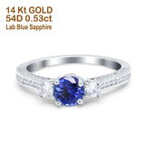 14K White Gold 1.37ct Round Three Stone Vintage 6mm G SI Nano Blue Sapphire Diamond Engagement Wedding Ring Size 6.5