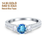 14K White Gold 1.37ct Round Three Stone Vintage 6mm G SI Natural Blue Topaz Diamond Engagement Wedding Ring Size 6.5