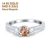 14K White Gold 1.37ct Round Three Stone Vintage 6mm G SI Natural Morganite Diamond Engagement Wedding Ring Size 6.5