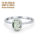 14K White Gold 1.41ct Oval 8mmx6mm Fashion Accent G SI Natural Green Amethyst Diamond Engagement Wedding Ring Size 6.5