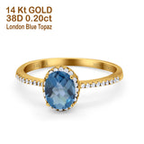 14K Yellow Gold 1.41ct Oval 8mmx6mm Fashion Accent G SI London Blue Topaz Diamond Engagement Wedding Ring Size 6.5
