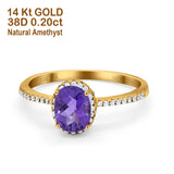 14K Yellow Gold 1.41ct Oval 8mmx6mm Fashion Accent G SI Natural Amethyst Diamond Engagement Wedding Ring Size 6.5