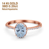 14K Rose Gold 1.41ct Oval 8mmx6mm Fashion Accent G SI Natural Aquamarine Diamond Engagement Wedding Ring Size 6.5