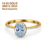 14K Yellow Gold 1.41ct Oval 8mmx6mm Fashion Accent G SI Natural Aquamarine Diamond Engagement Wedding Ring Size 6.5