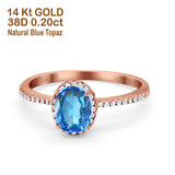 14K Rose Gold 1.41ct Oval 8mmx6mm Fashion Accent G SI Natural Blue Topaz Diamond Engagement Wedding Ring Size 6.5