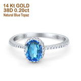 14K White Gold 1.41ct Oval 8mmx6mm Fashion Accent G SI Natural Blue Topaz Diamond Engagement Wedding Ring Size 6.5