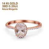14K Rose Gold 1.41ct Oval 8mmx6mm Fashion Accent G SI Natural Morganite Diamond Engagement Wedding Ring Size 6.5