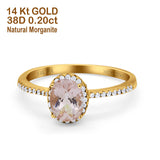 14K Yellow Gold 1.41ct Oval 8mmx6mm Fashion Accent G SI Natural Morganite Diamond Engagement Wedding Ring Size 6.5