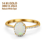 14K Yellow Gold 0.20ct Oval 8mmx6mm Fashion Accent G SI Natural White Opal Diamond Engagement Wedding Ring Size 6.5