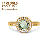 14K Yellow Gold 0.94ct Round Art Deco 6mm G SI Natural Green Amethyst Diamond Engagement Wedding Ring Size 6.5