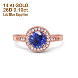 14K Rose Gold 0.94ct Round Art Deco 6mm G SI Nano Blue Sapphire Diamond Engagement Wedding Ring Size 6.5