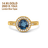 14K Yellow Gold 0.94ct Round Art Deco 6mm G SI London Blue Topaz Diamond Engagement Wedding Ring Size 6.5